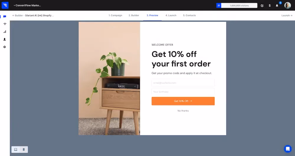 The campaign preview screen in ConvertFlow