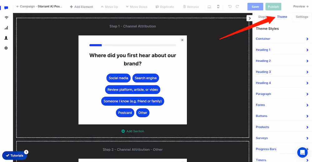 Theme tab in ConvertFlow