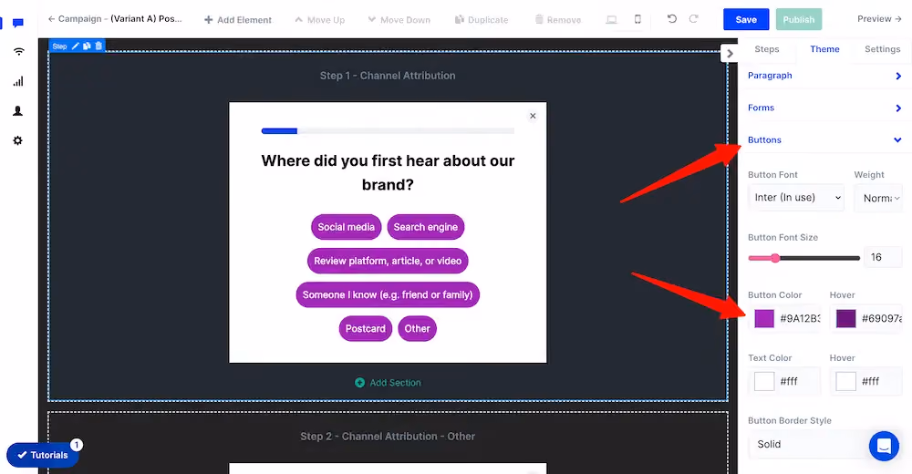 Button theme settings in ConvertFlow