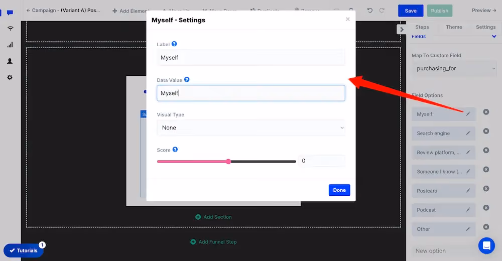 Updating field options for the survey element