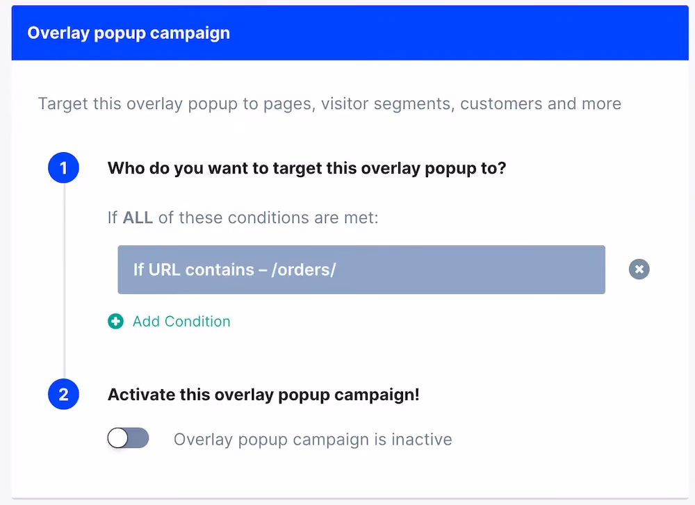 Campaign targeting options in ConvertFlow