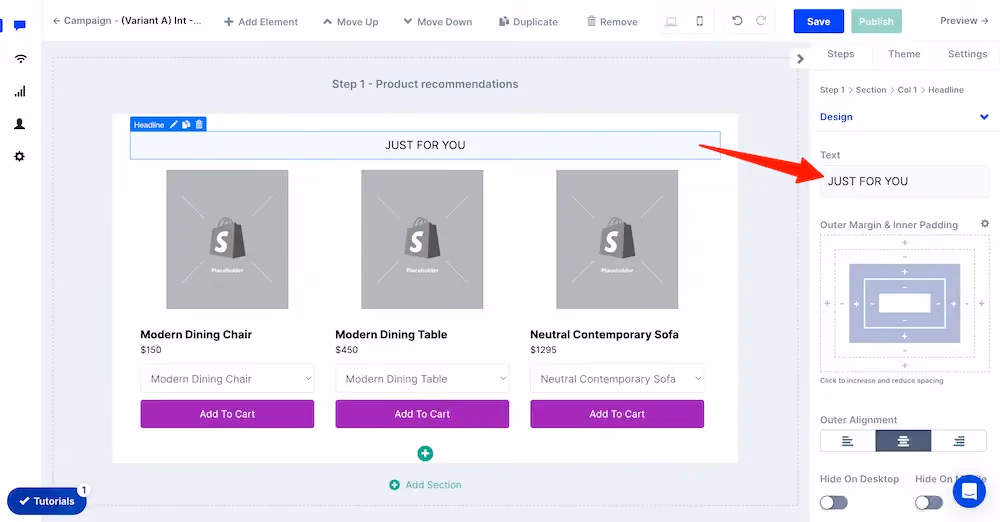 Editing the headline in ConvertFlow