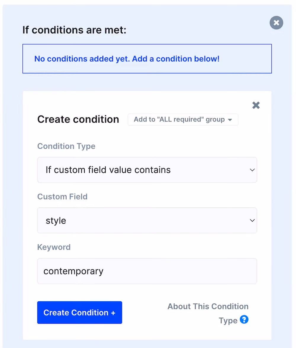 Setting conditions in ConvertFlow to recommend certain products