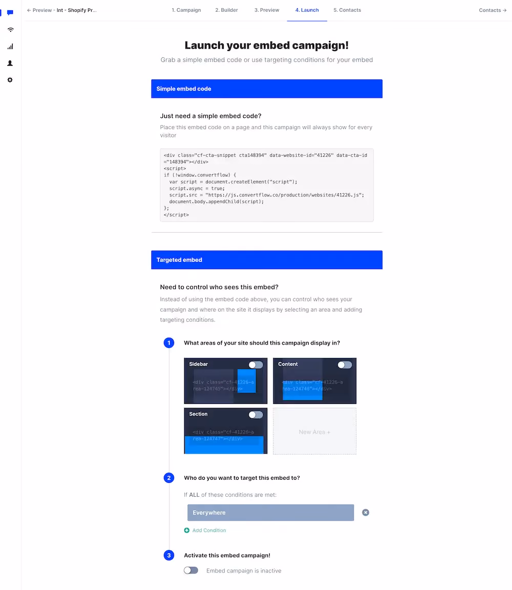 Launch page for the campaign in ConvertFlow