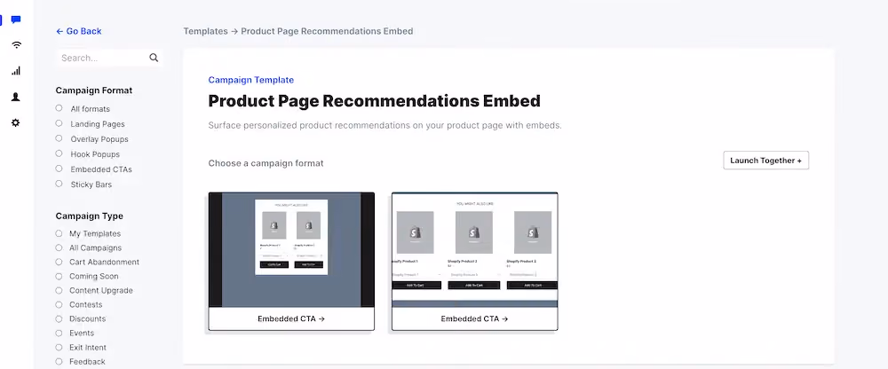 Template format options available in ConvertFlow