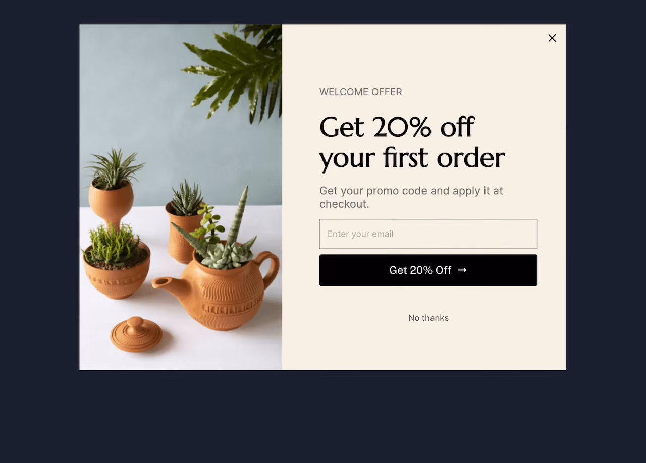 Home & Garden Welcome Offer Popup Template