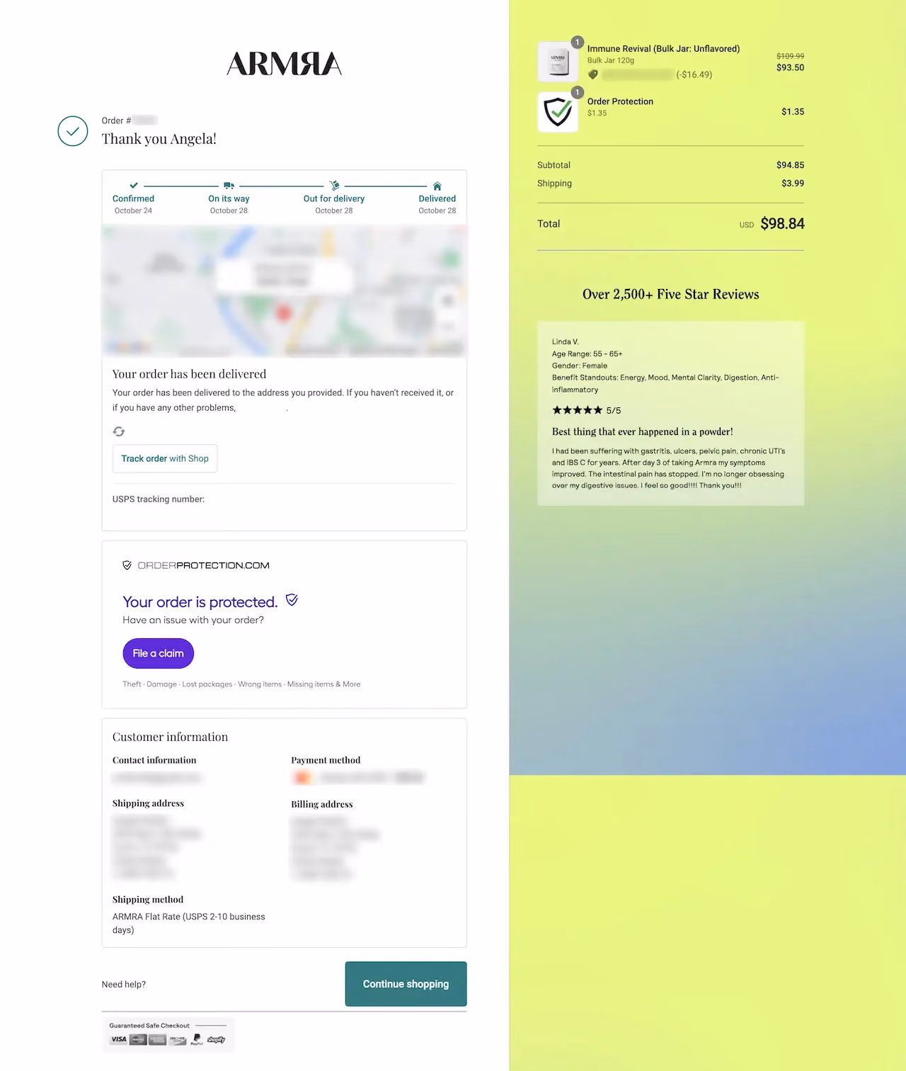 Armra Thank You Page Example