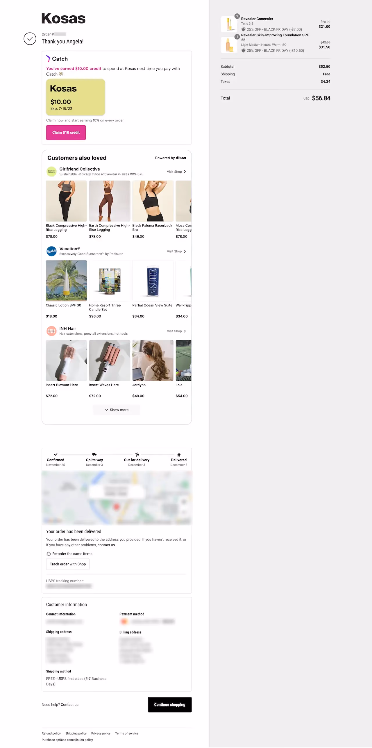 Kosas Thank You Page Example