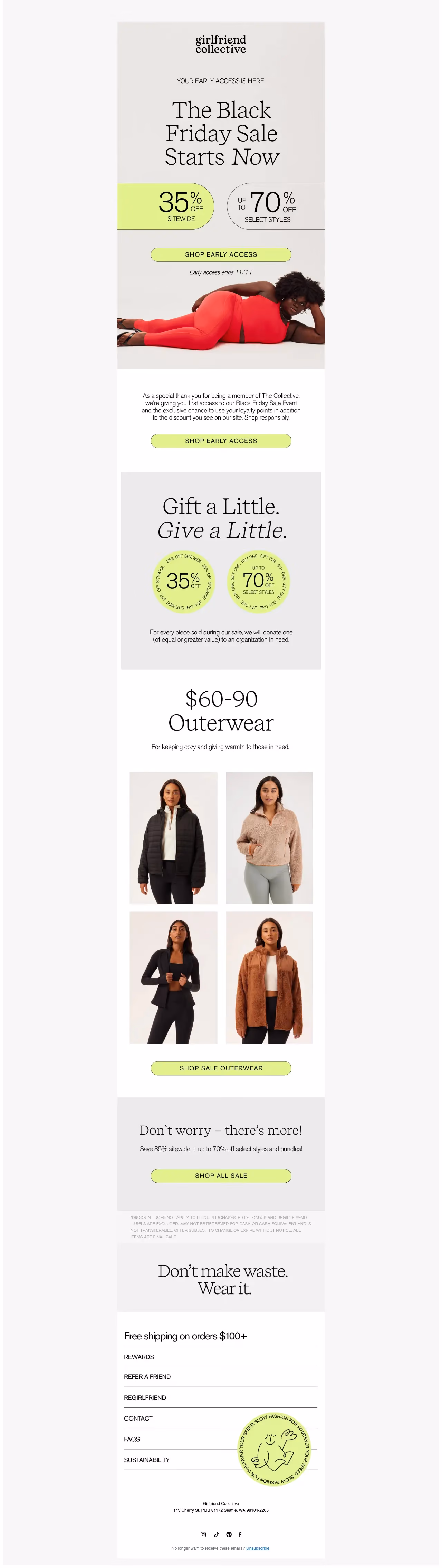Girlfriend Collective Black Friday Email Example