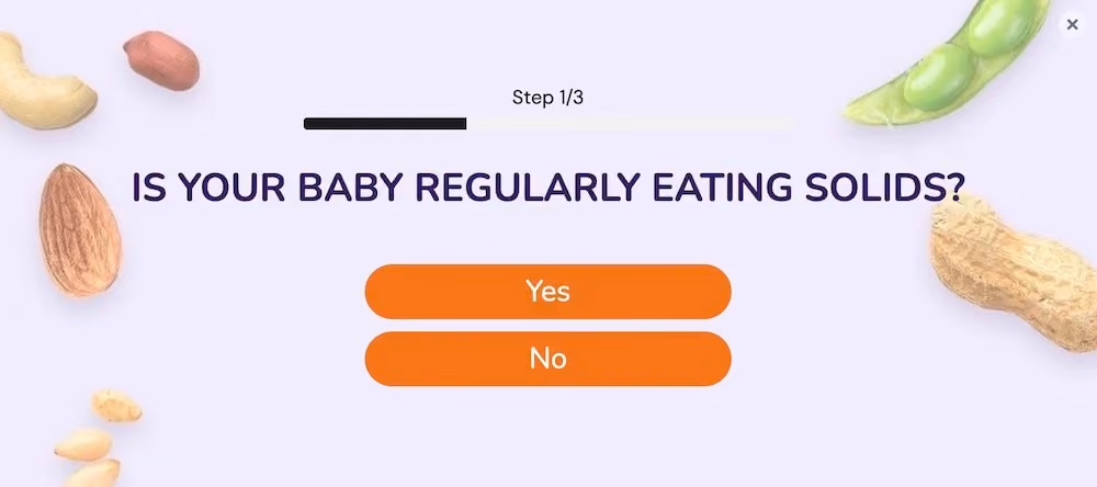 Step one of the quiz asks, "Is your baby regularly eating solids?"