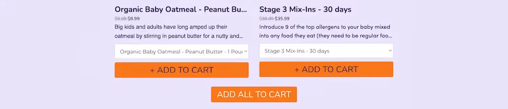Add-to-cart buttons under the product recommendations