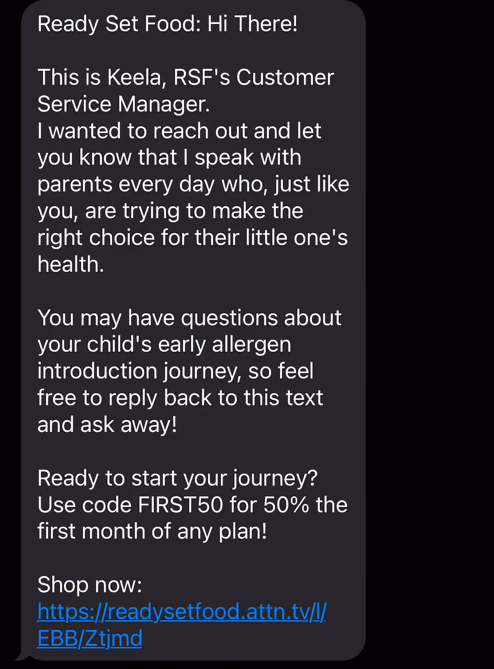 Text offering help to shoppers