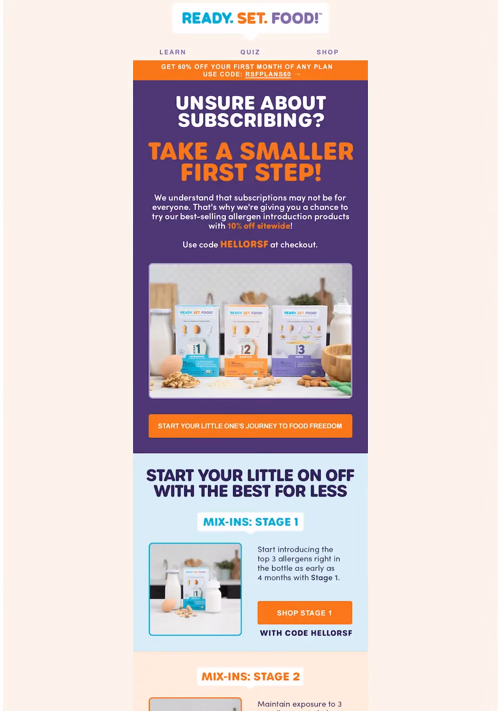 Email offering 10% off individual products without a subscription