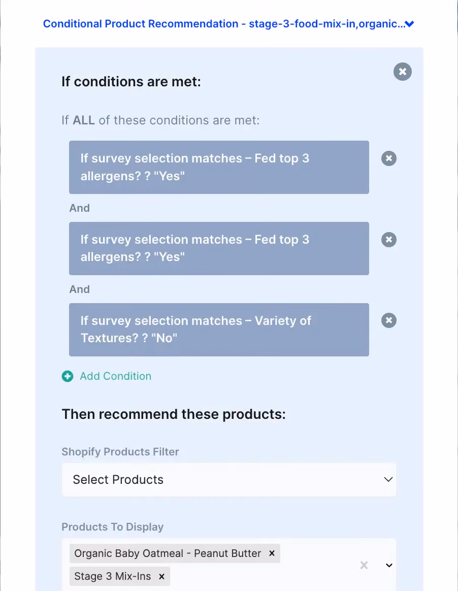 Conditional logic for product recommendations in ConvertFlow