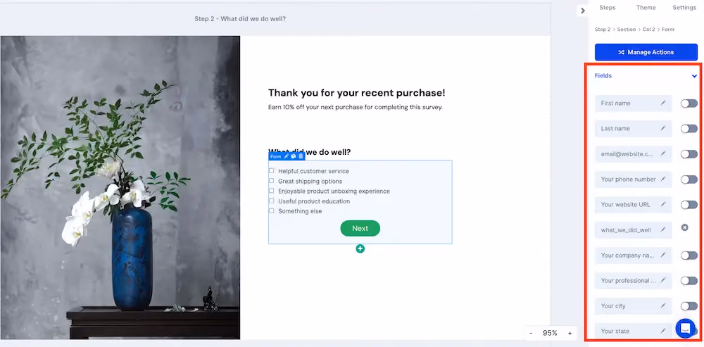 Survey fields in ConvertFlow
