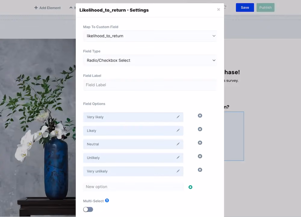 Settings for a new custom field