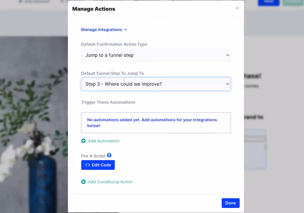 Setting the default funnel step to go to after completing this step