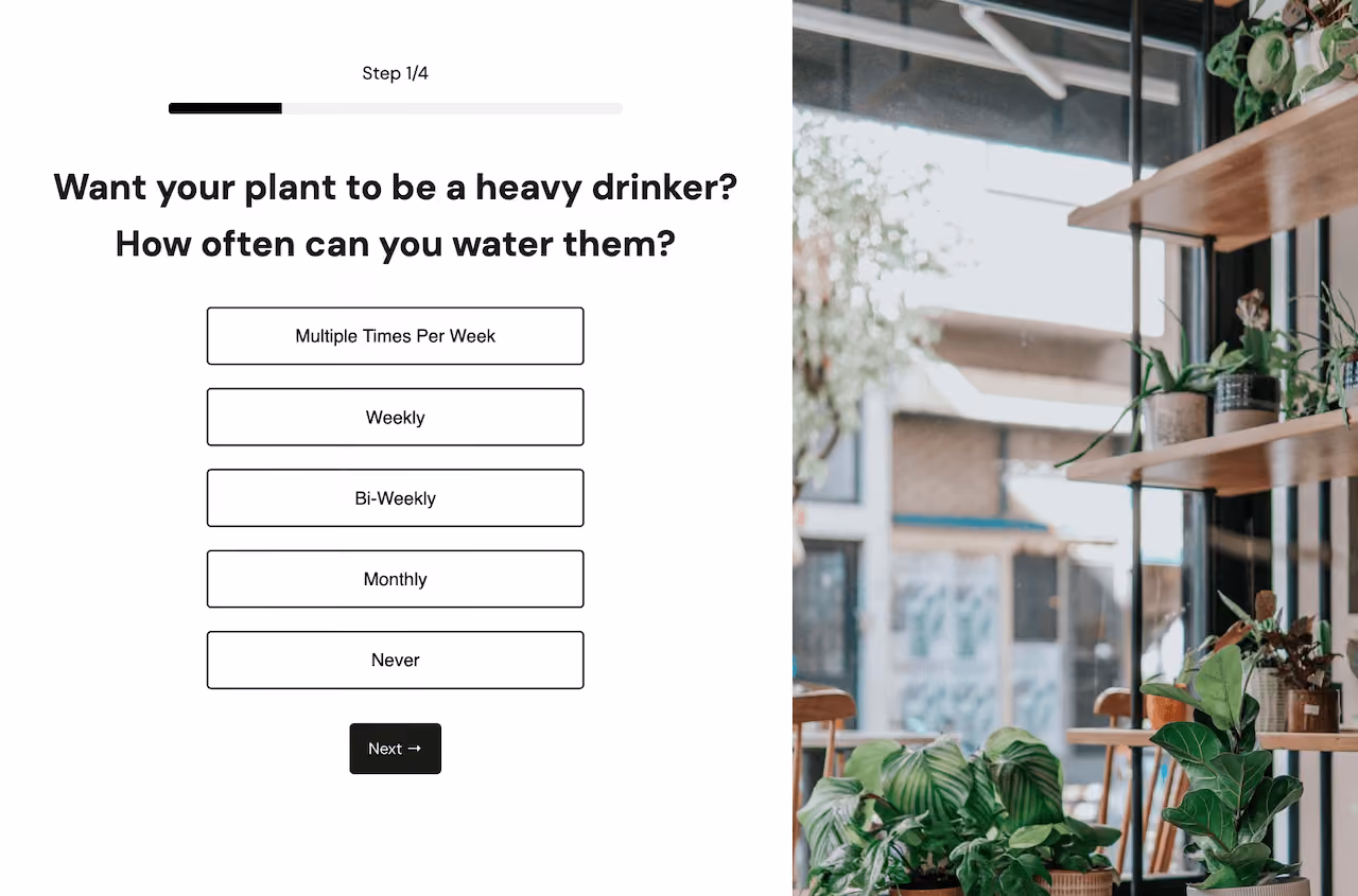 Plant Shop Quiz Landing Page Template