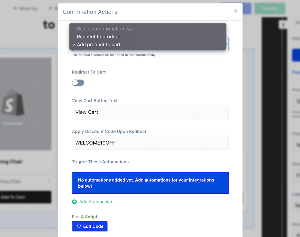 Confirmation Actions modal