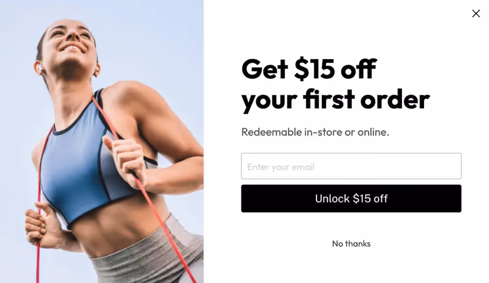 A geolocation popup that shows to shoppers near a retail store adds a note under the offer. It reads, "Redeemable in-store or online."