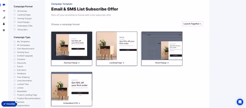 Campaign format options in ConvertFlow