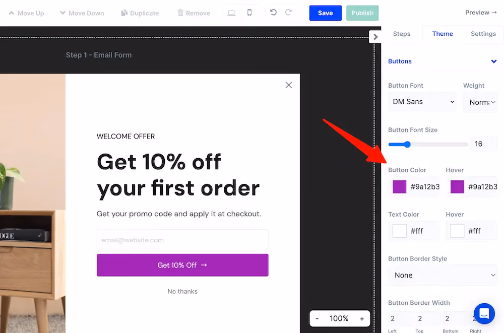 Button theme settings in ConvertFlow