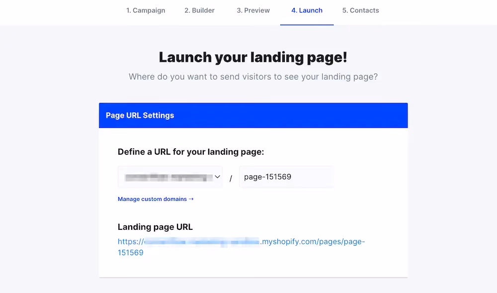 Launch page for a landing page campaign