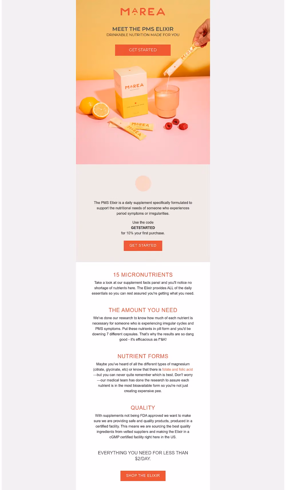 Marea includes a product education email in its welcome series.
