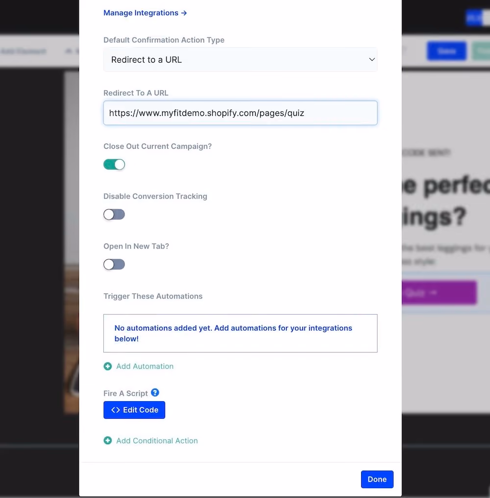 Setting a button's actions in ConvertFlow