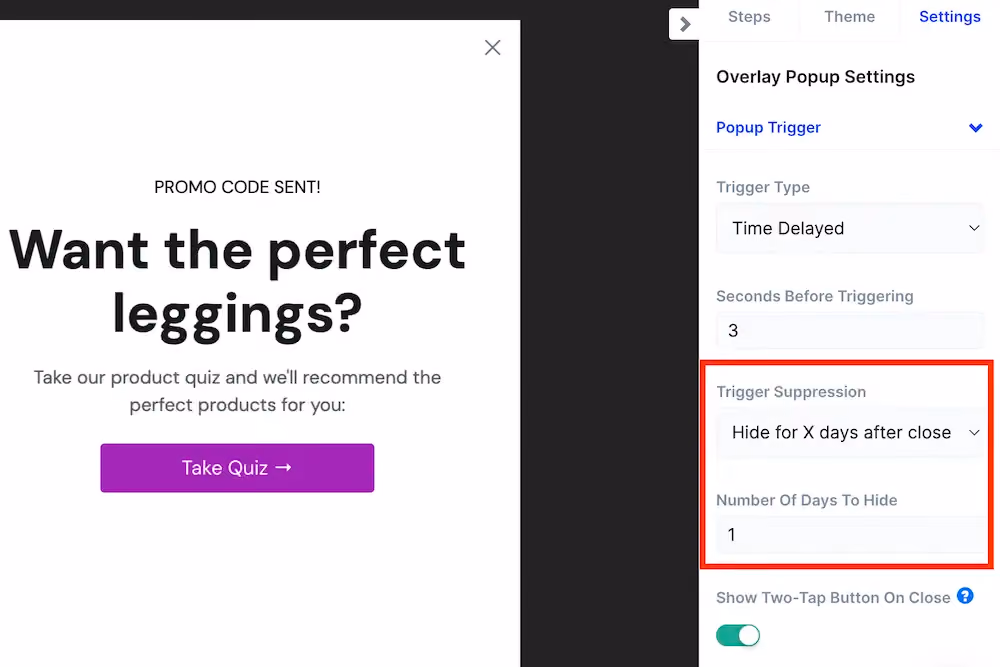 Popup trigger suppression settings in ConvertFlow
