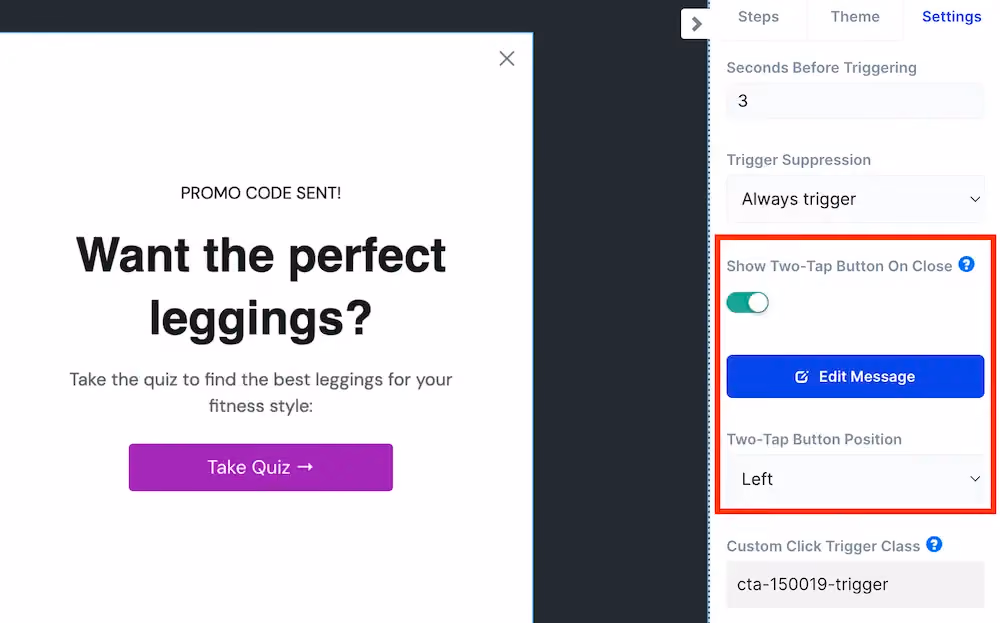 Two-tap button settings in ConvertFlow