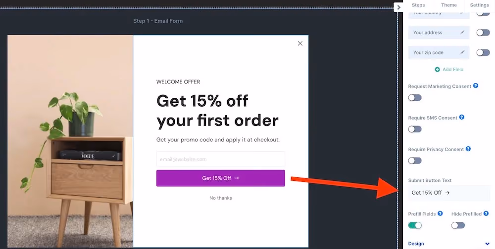 Updated header and button with 15% discount offer