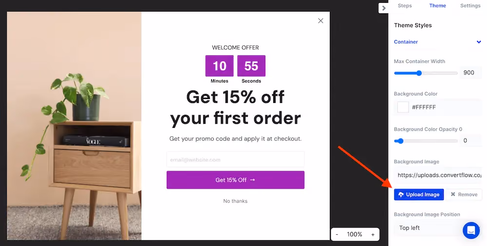 Updating the background image for a campaign in ConvertFlow