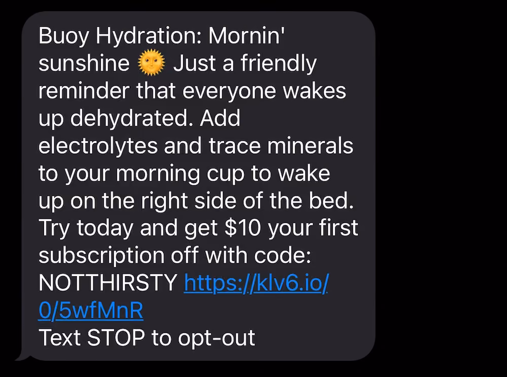 A hydration tip in Buoy's welcome series