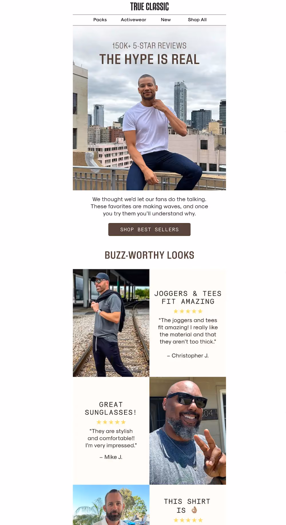 True Classic's social proof email