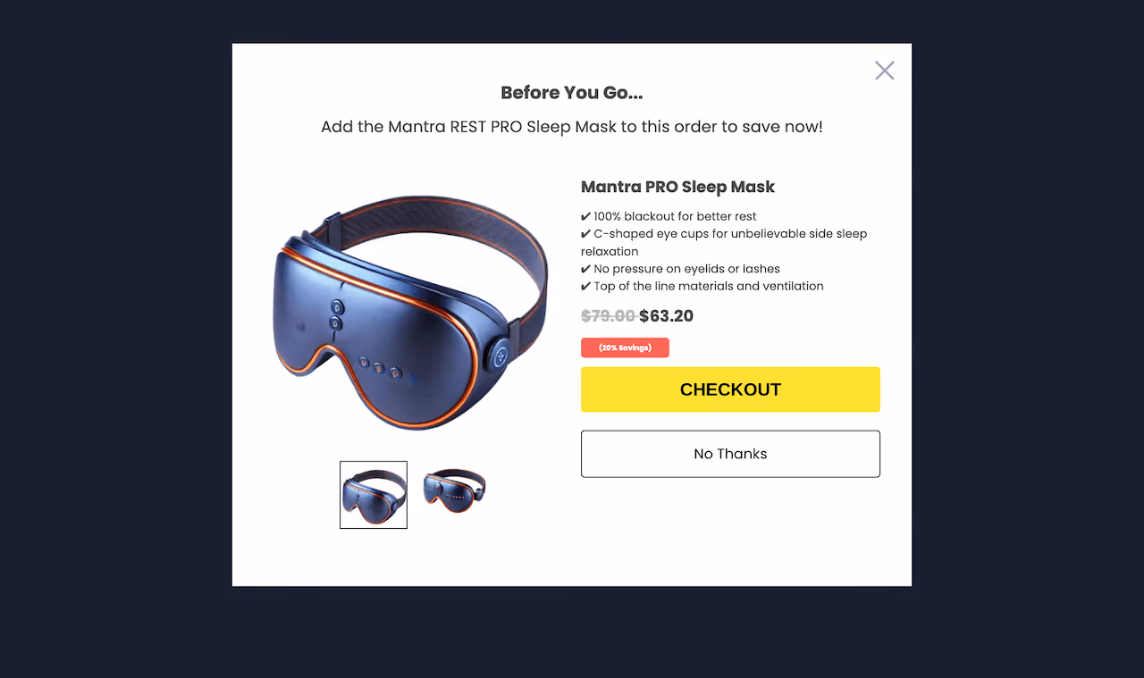 Manta Sleep’s Upsell Popup Template