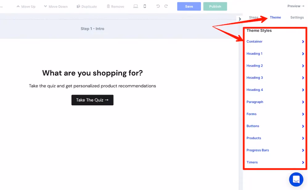 Quiz theme tab