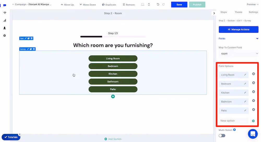 Edit quiz answer options