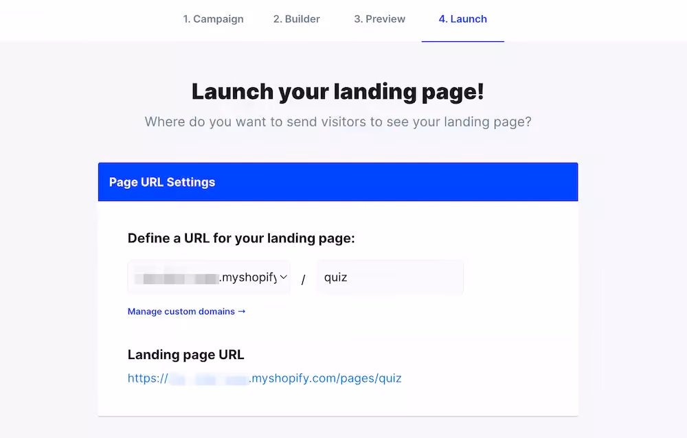 Landing page launch options