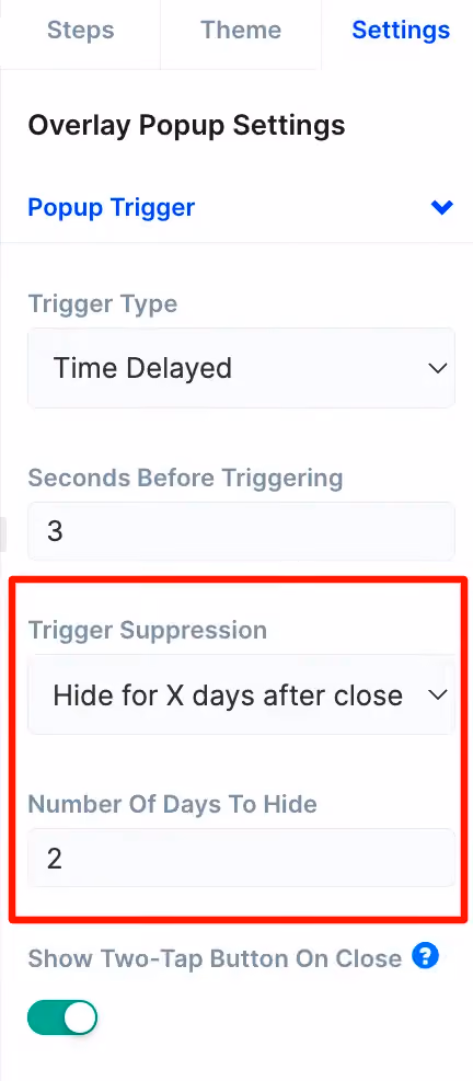 Trigger suppression settings in ConvertFlow