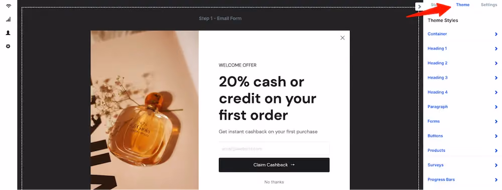 Theme tab in ConvertFlow