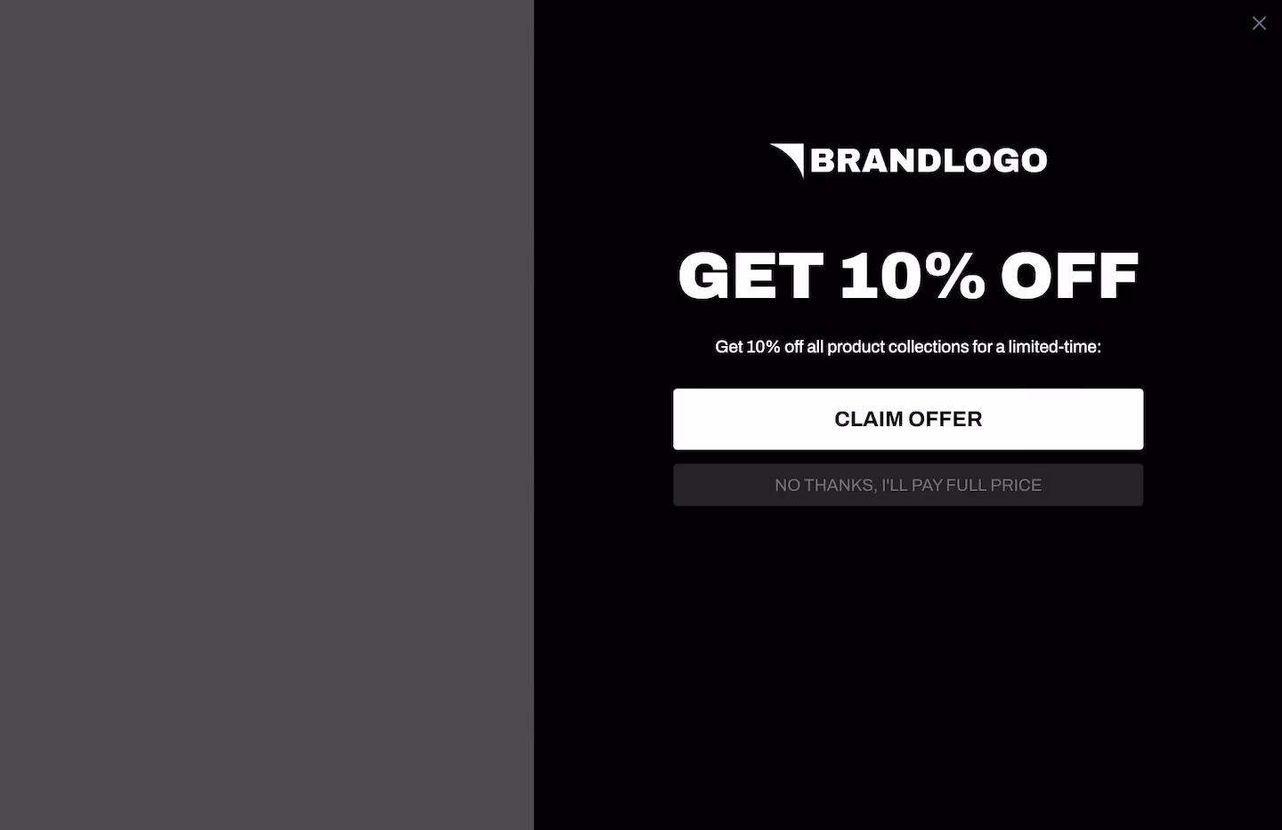 Dark Full Screen Welcome Offer Popup Template