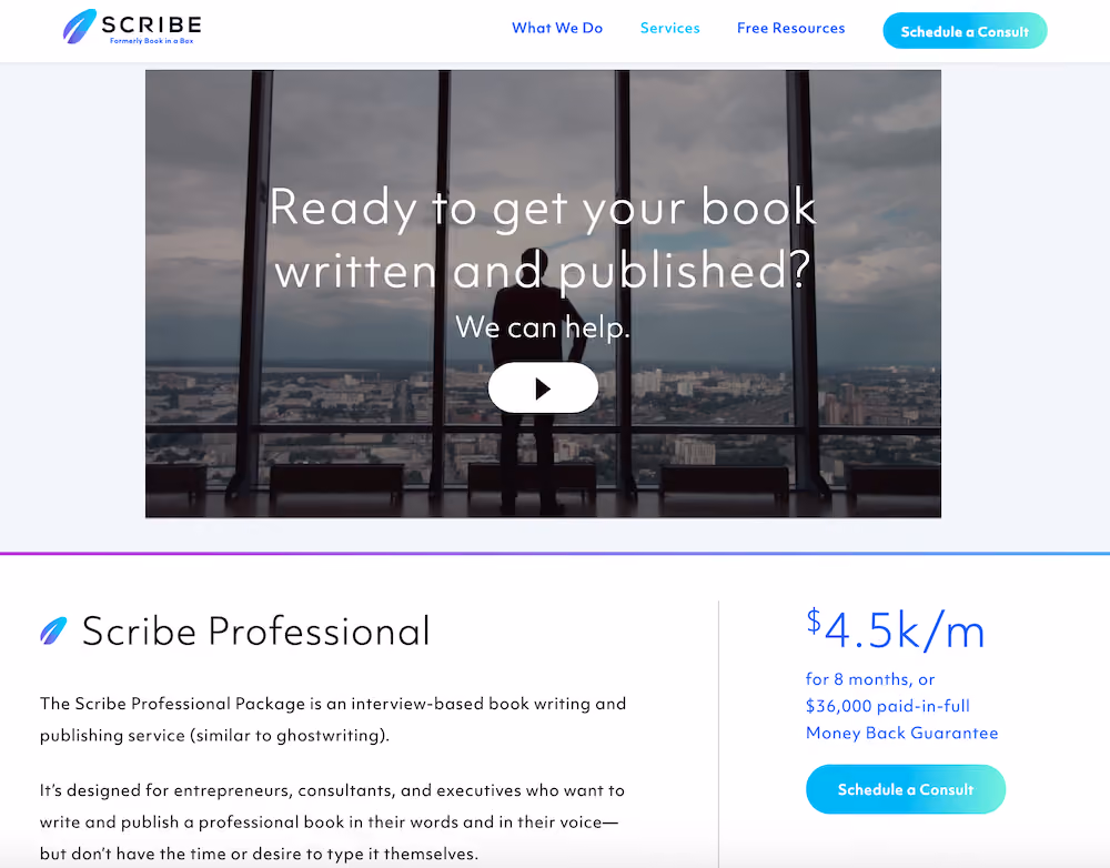 Video landing page templates: Scribe Writing