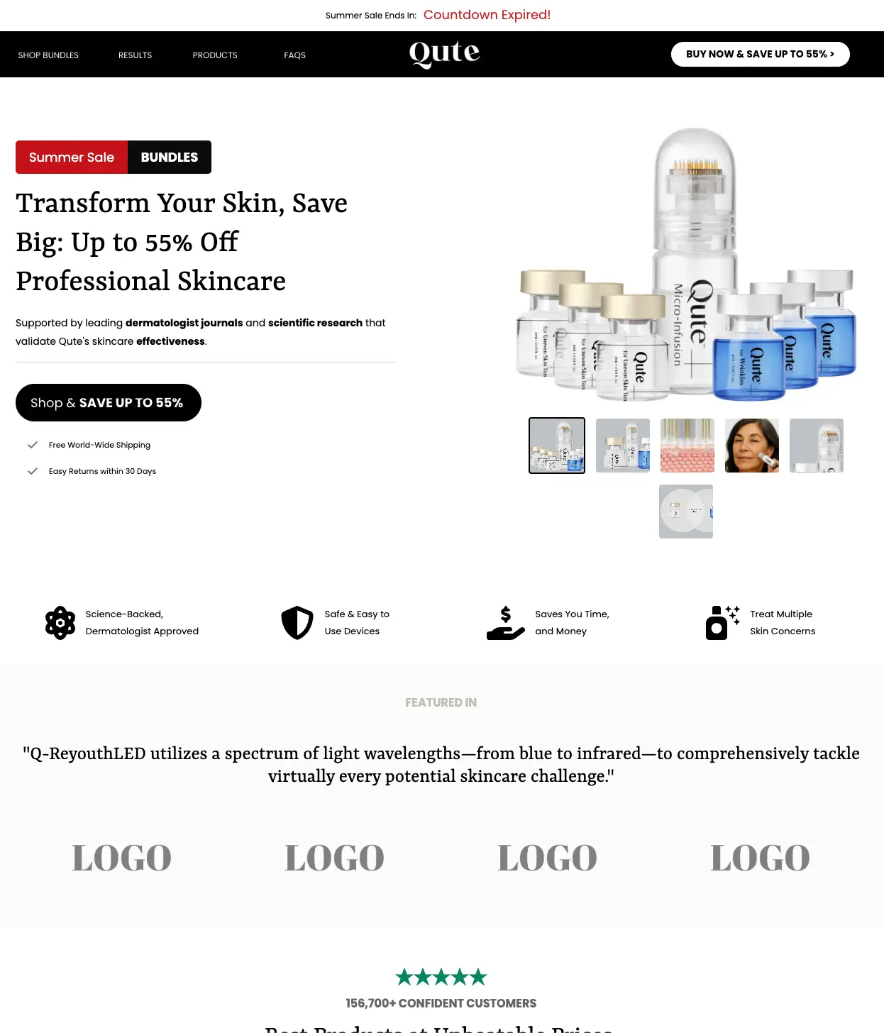 Qure Skincare's Holiday Sale Landing Page Template