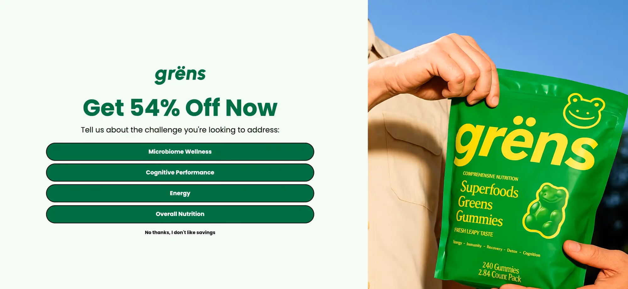 Grüns Promo Popup - Full Screen
