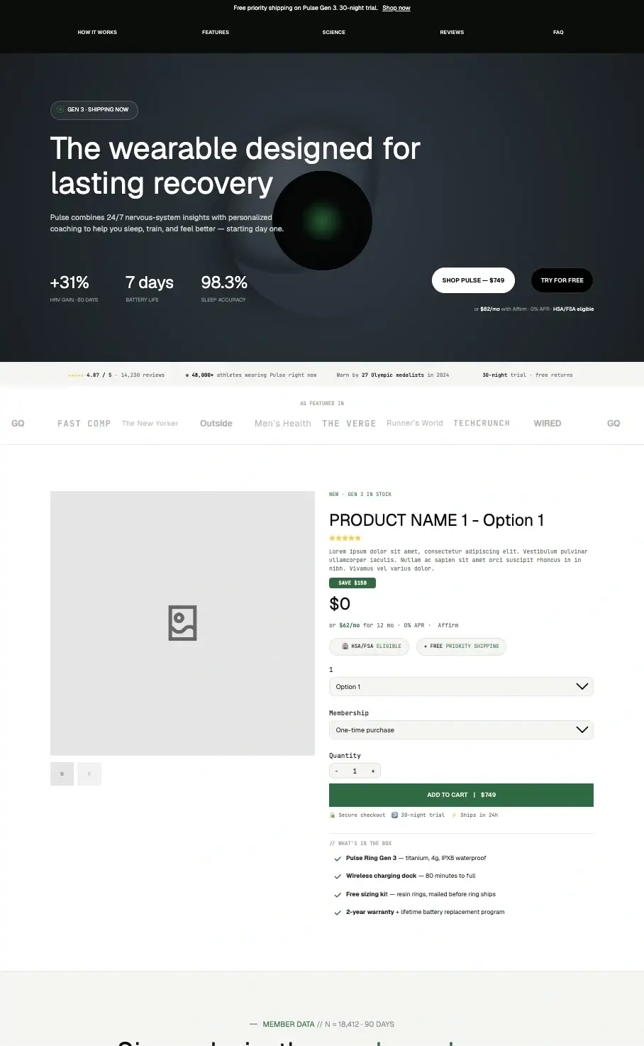 Product Subscription Landing Page With Tabs And Highlights