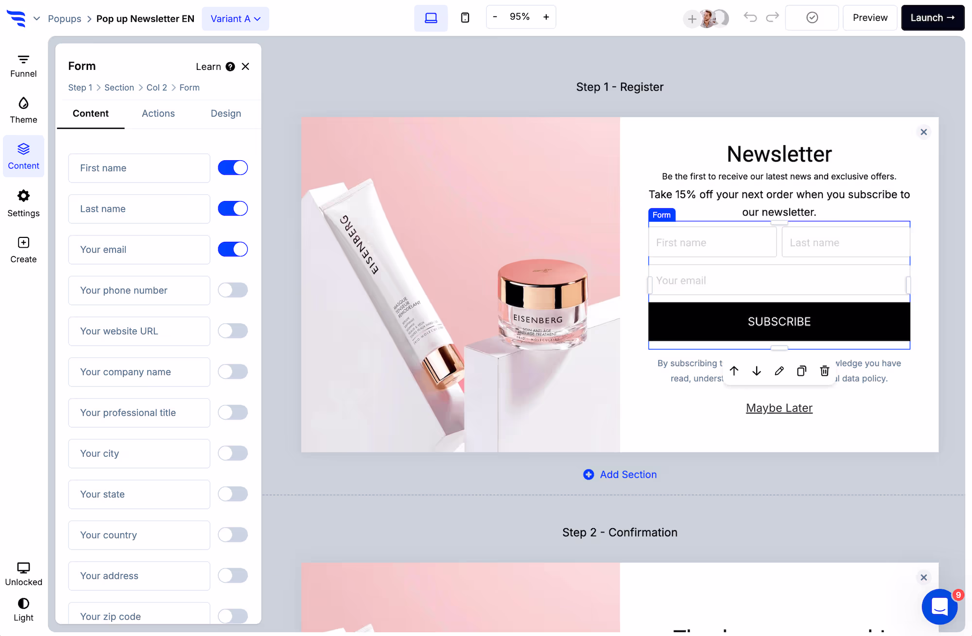 ConvertFlow form validating a phone number for SMS marketing