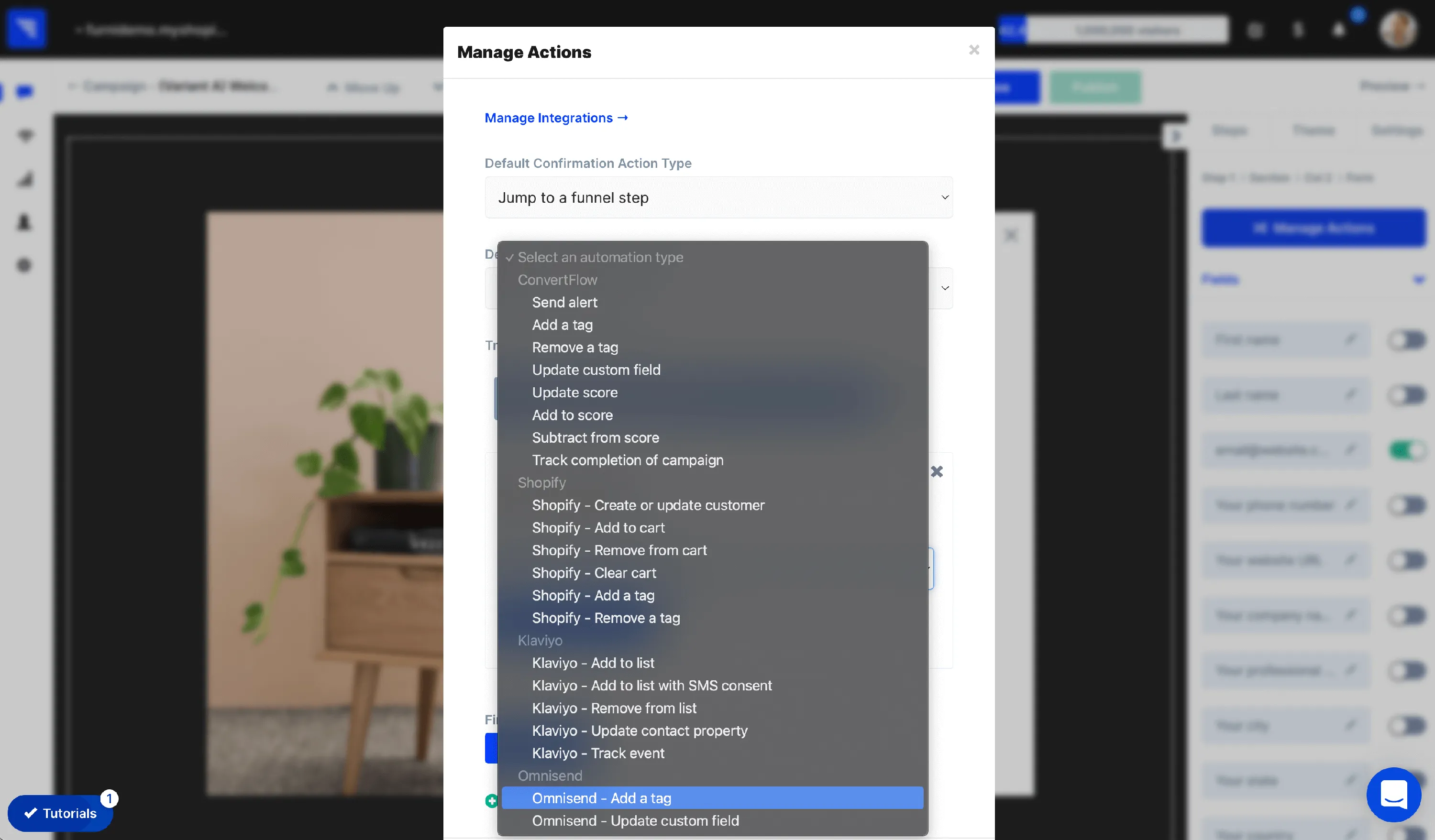 ConvertFlow pulling in Omnisend campaigns and tags