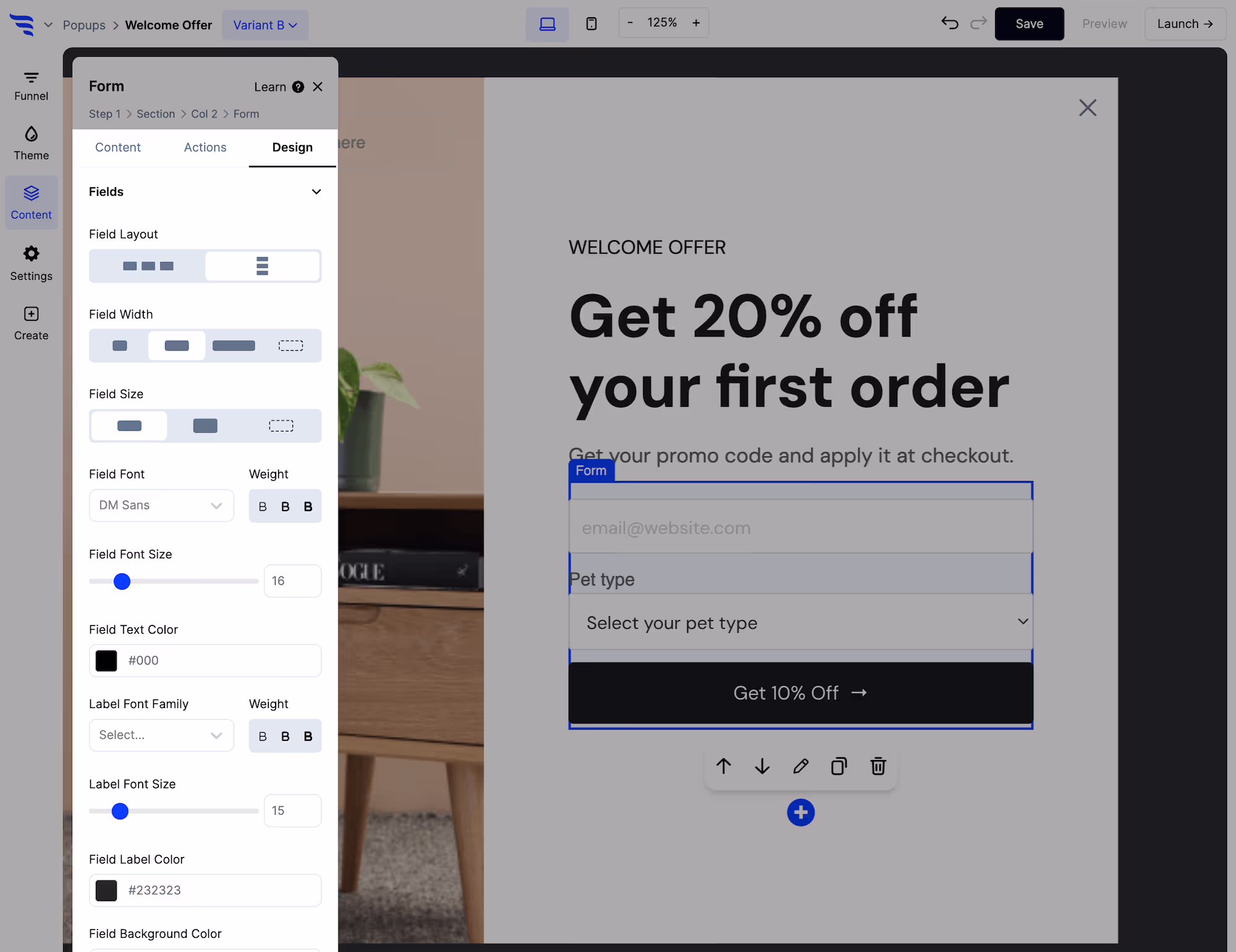 Styling a ConvertFlow form in the Design tab