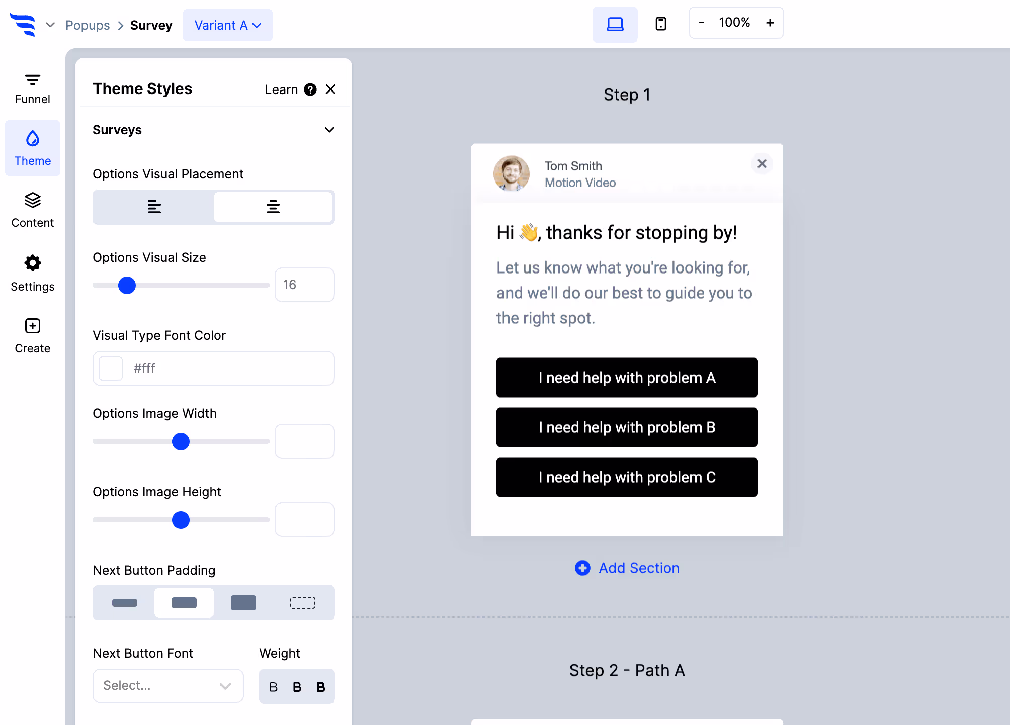 Styling a ConvertFlow survey in the Themes tab